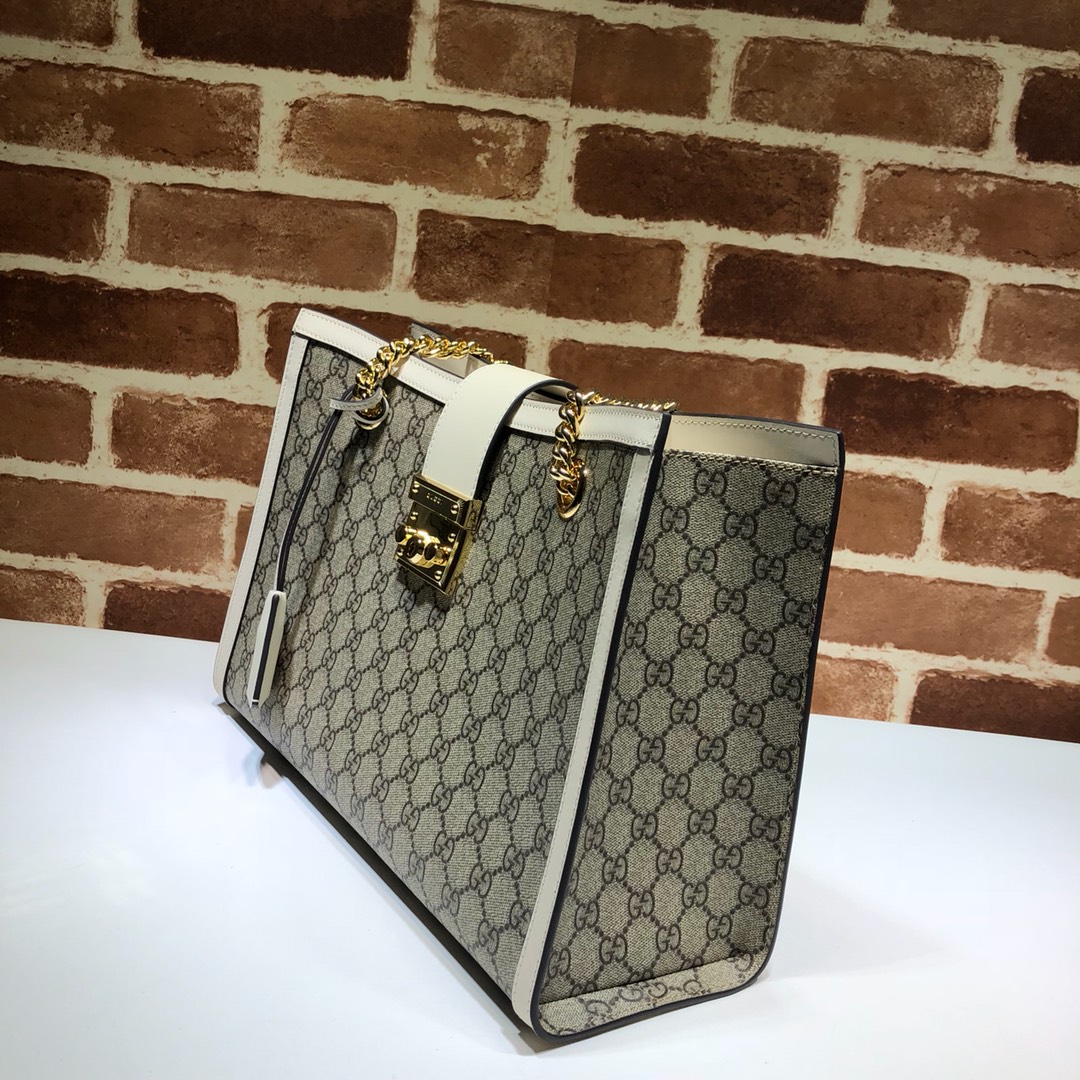 Gucci Brown Medium GG Supreme Padlock Tote Bag