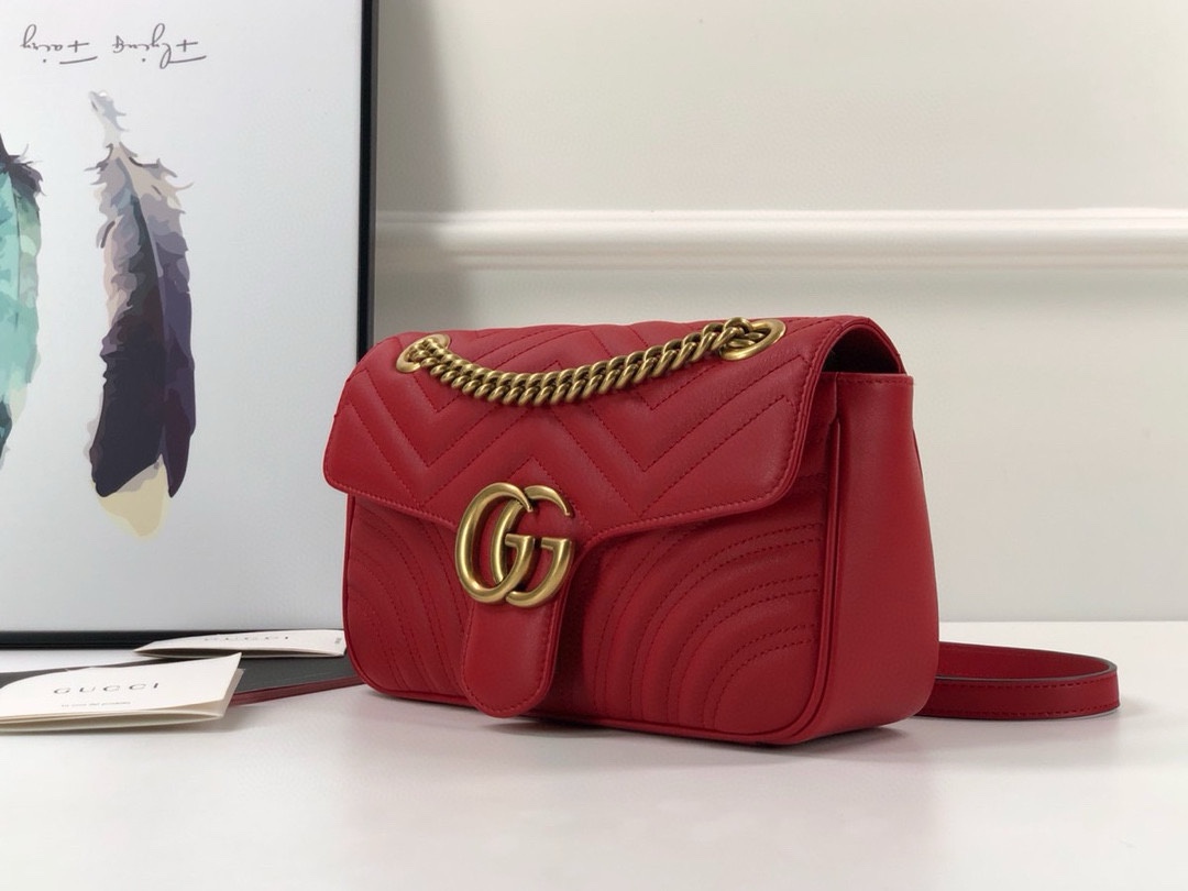 GUCCI Calfskin Matelasse Small GG Marmont Shoulder Bag