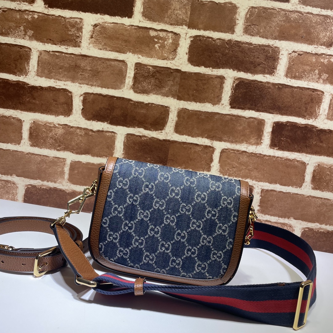 Gucci Denim Horsebit 1955 Mini Bag Navy Blue Shoulder Bag