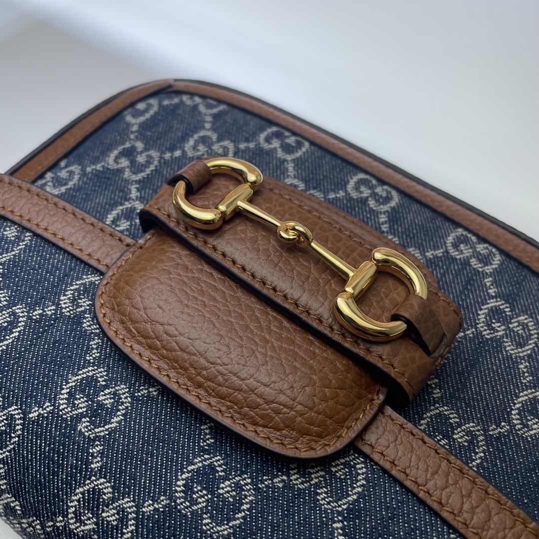 Gucci Denim Horsebit 1955 Mini Bag Navy Blue Shoulder Bag