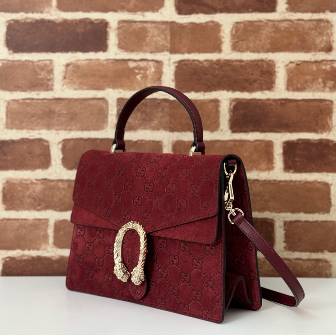 Gucci Dionysus medium top handle bag in red GG suede |