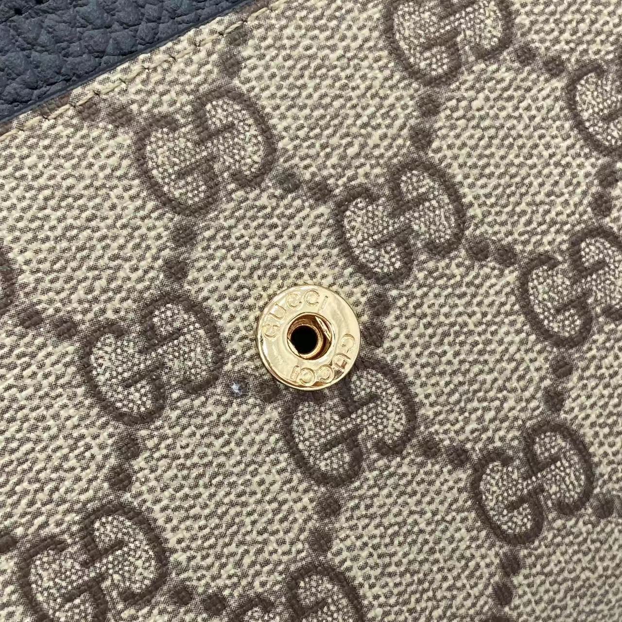 GUCCI Dollar Calfskin GG Supreme Monogram Petite GG Marmont Wallet Chain Bag Black Beige Ebony 1376985