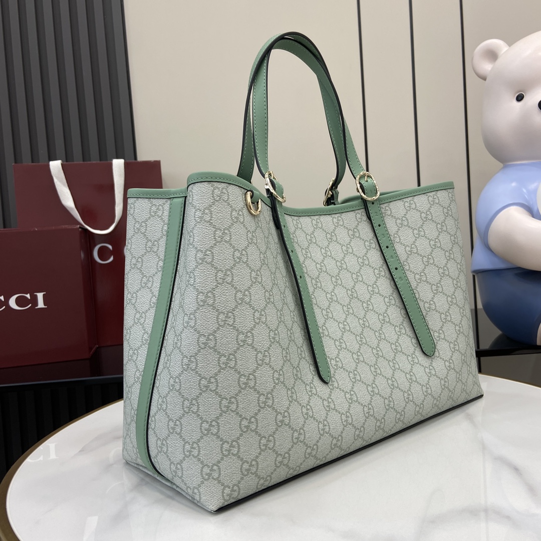 Gucci Emblem large tote bag in sage green fabric | GUCCI