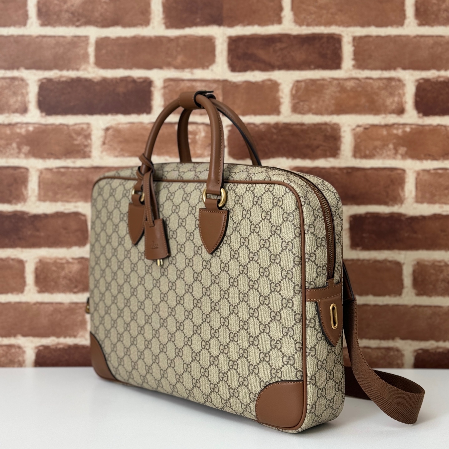 GUCCI Emblem Medium $2850 Beige And Dark Brown GG