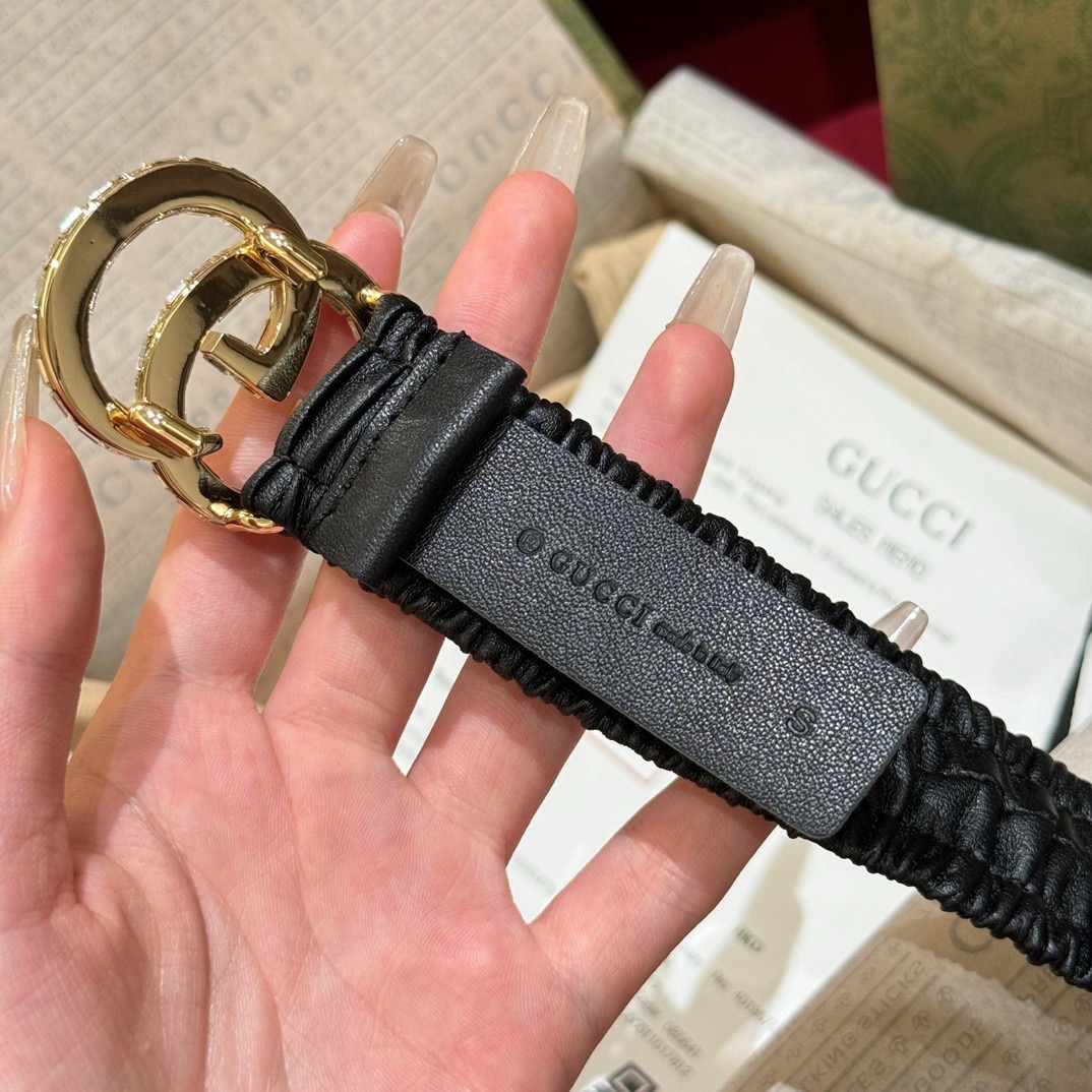 Gucci Extra Wide Calfskin Crystal Double G Waist Belt