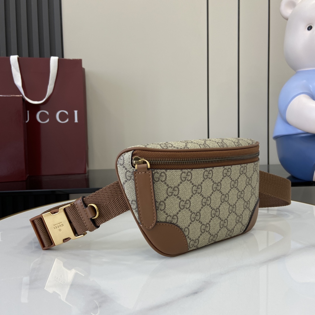 GUCCI GG Emblem Medium Beige And Dark Brown Belt Bag New