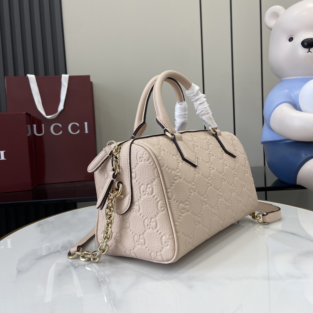 Gucci GG Emblem medium boston bag in taupe GG leather | GUCCI