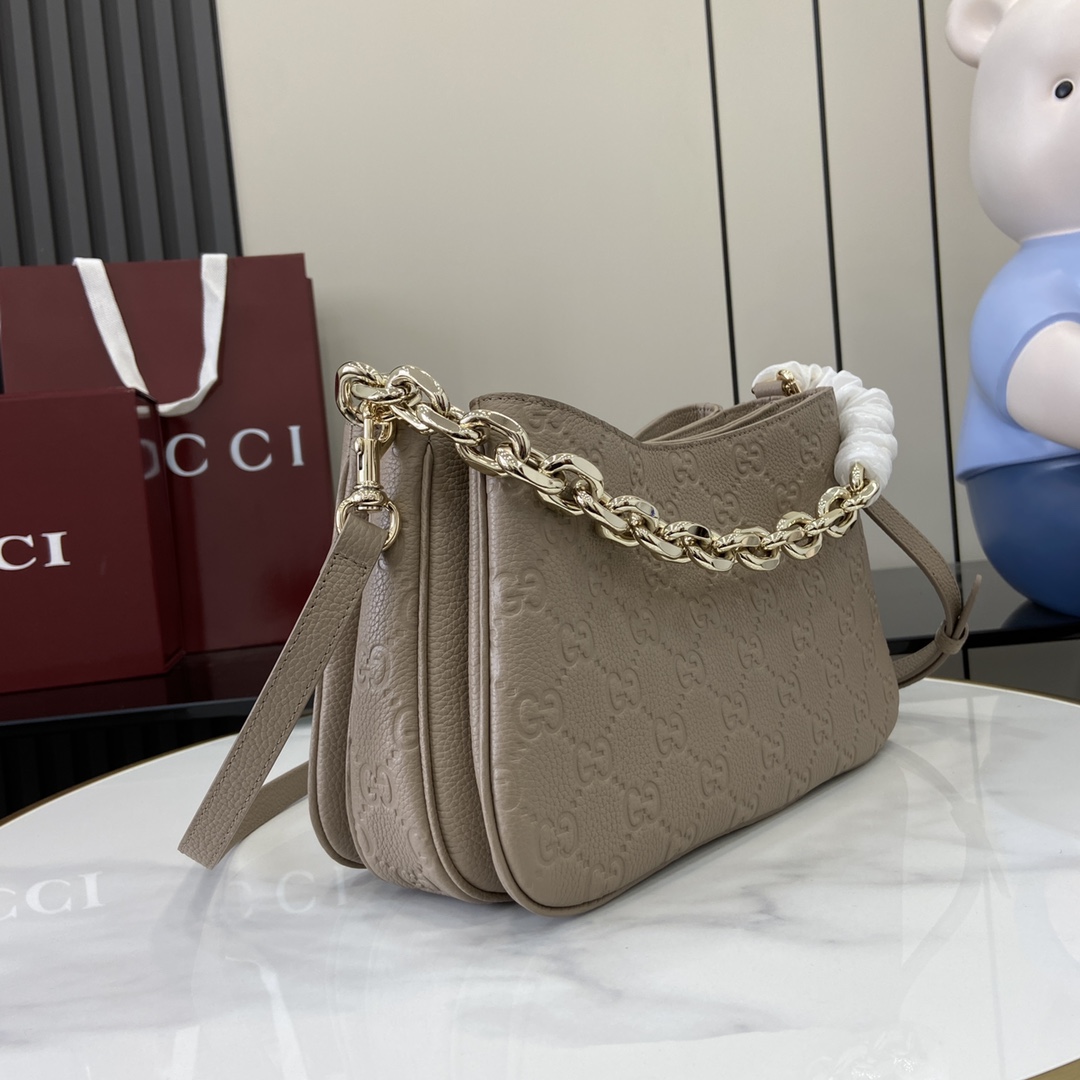 Gucci GG Emblem medium shoulder bag in taupe GG leather