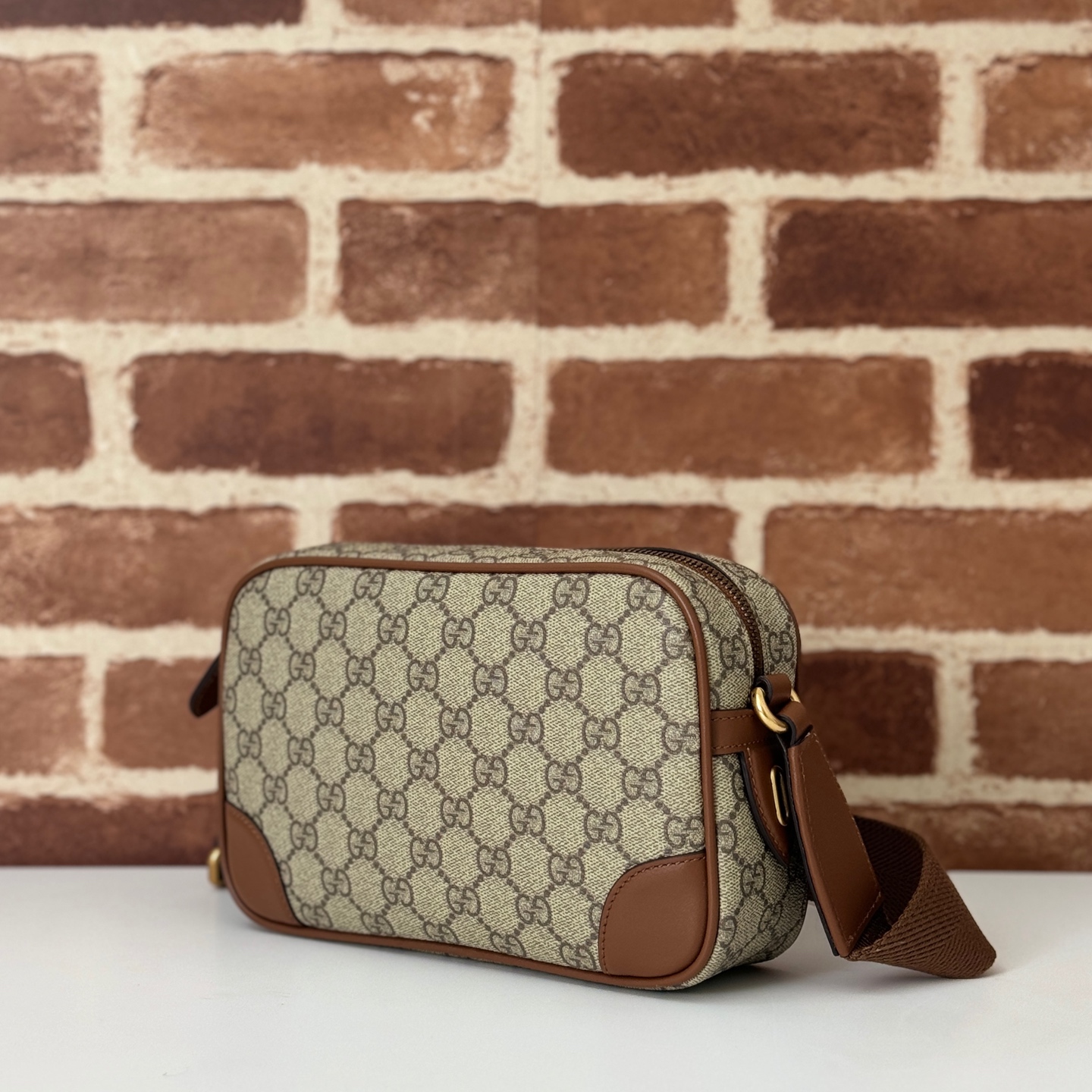 GUCCI GG Emblem Small $2100 Beige And Dark Brown
