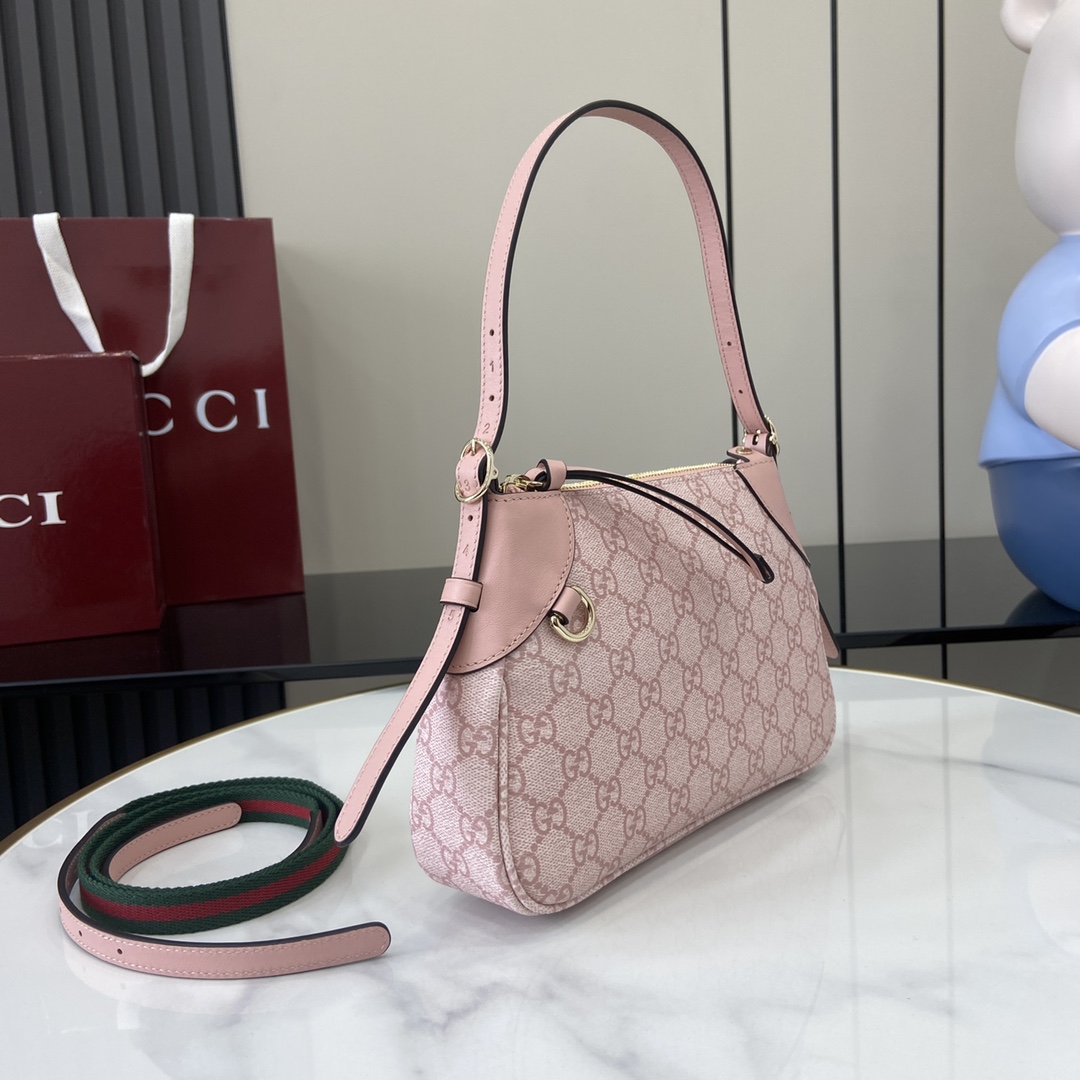 Gucci GG Emblem small shoulder bag in light pink coated fabri