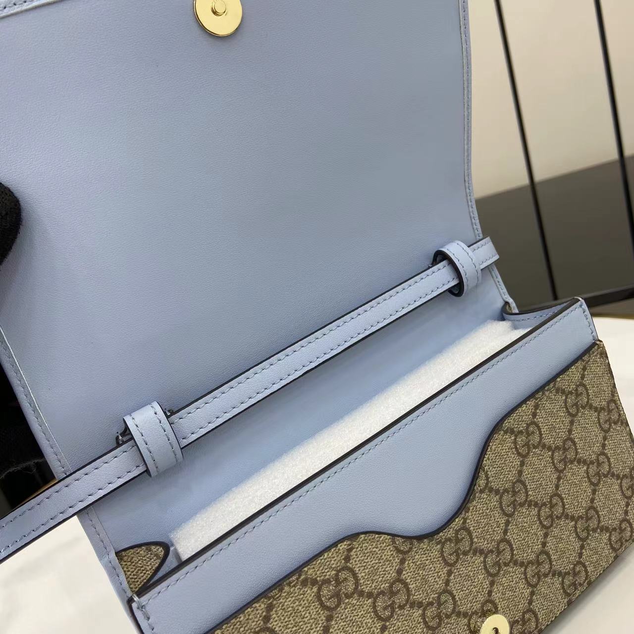 GUCCI GG Emblem small wallet in beige and brown GG fabric