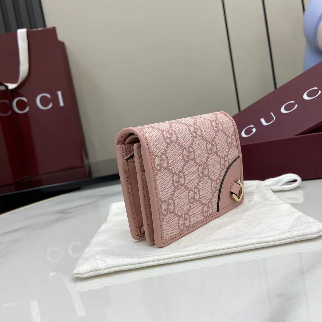 Gucci GG Emblem small wallet in light pink coated fabric | GUCC