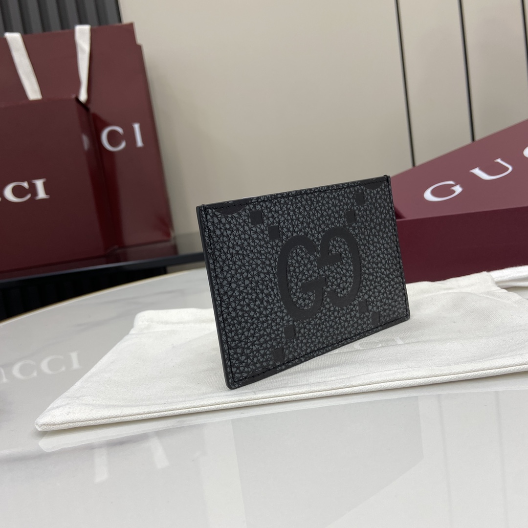 Gucci GG Jumbo card case in dark grey and black leather