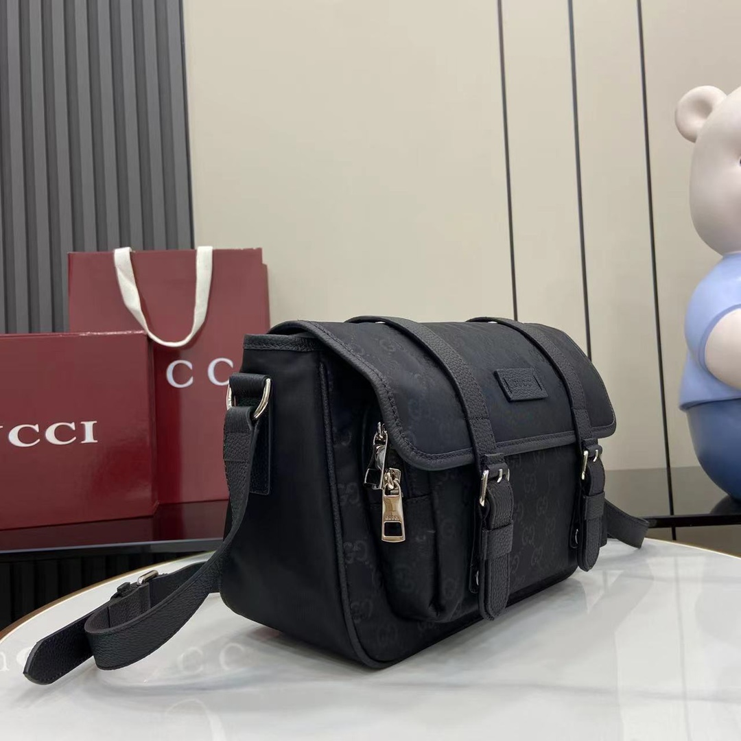 Gucci GG Logo Black Nylon Small Messenger Bag 510335