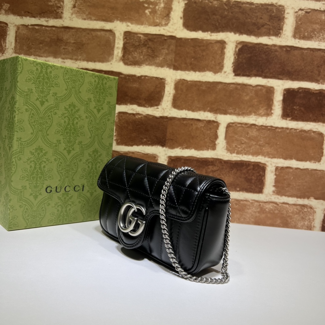 GUCCI GG MARMONT BLACK/SILVER MINI BAG