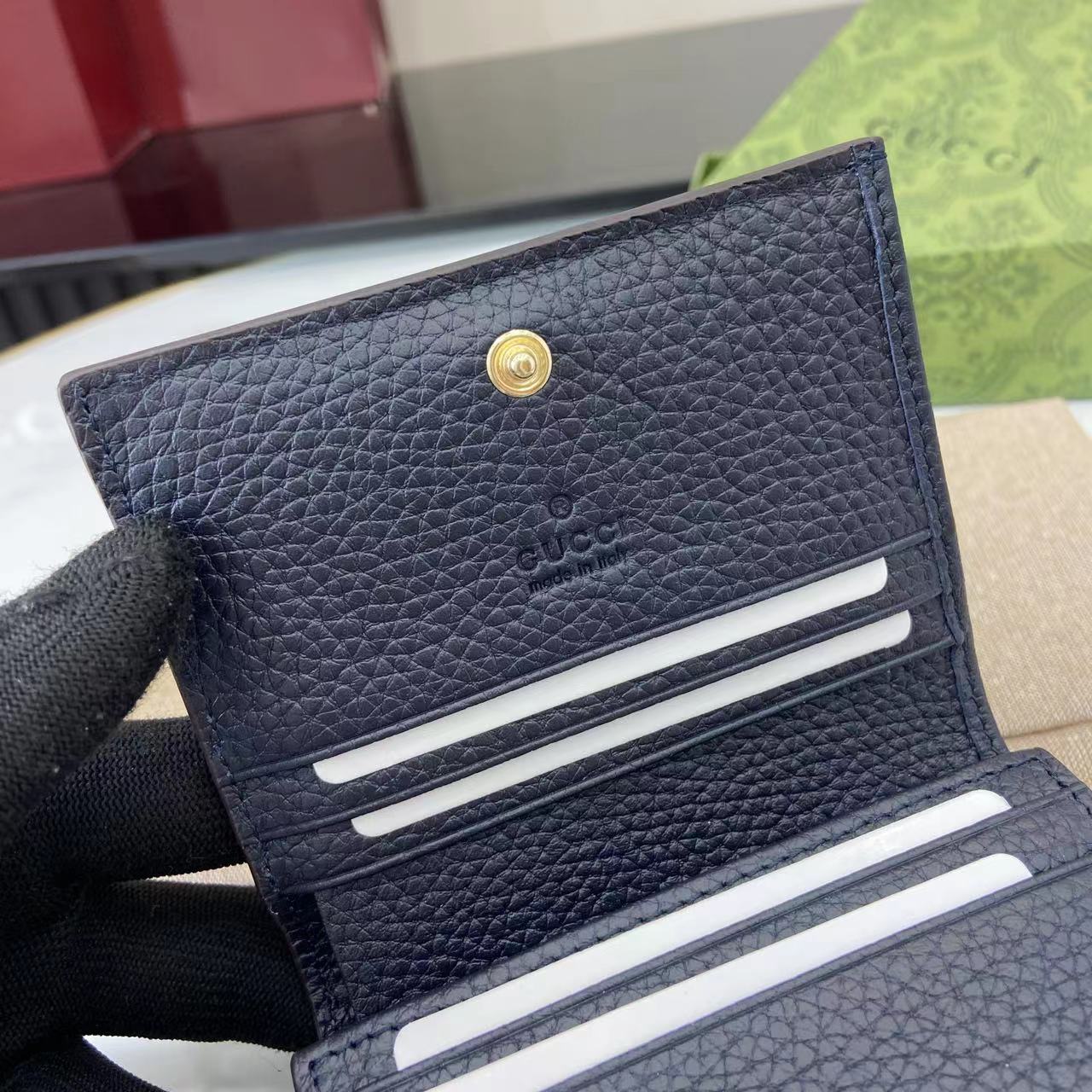 Gucci Gg Marmont Canvas Card Case Wallet - Blue,beige