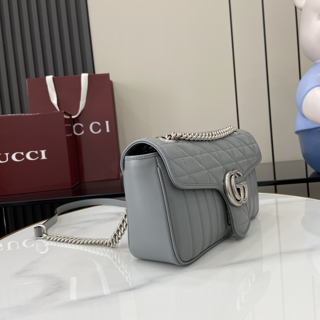 Gucci GG Marmont Flap Bag Matelasse Leather Small Gray 2568681