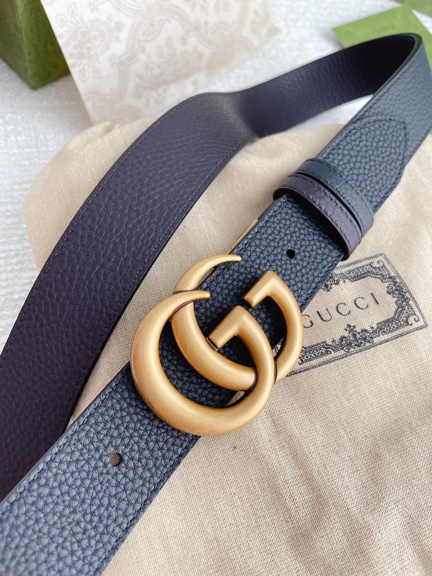 GUCCI GG Marmont Gold Buckle Reversible Black-Brown Leather Belt 115 cm 40-42 W
