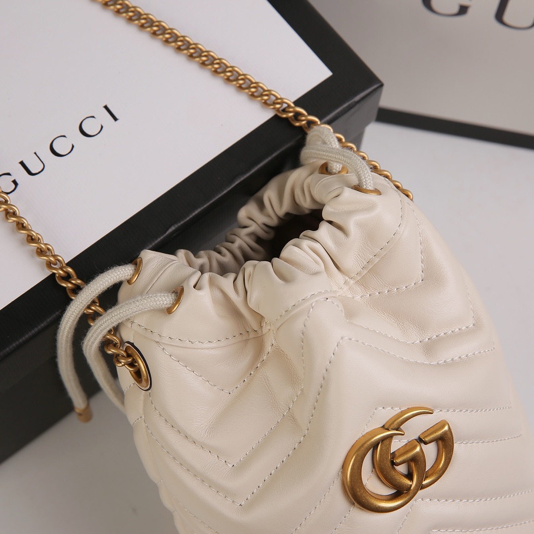 Gucci GG Marmont Ivory Bucket Bag - Stunning 2024 Essential