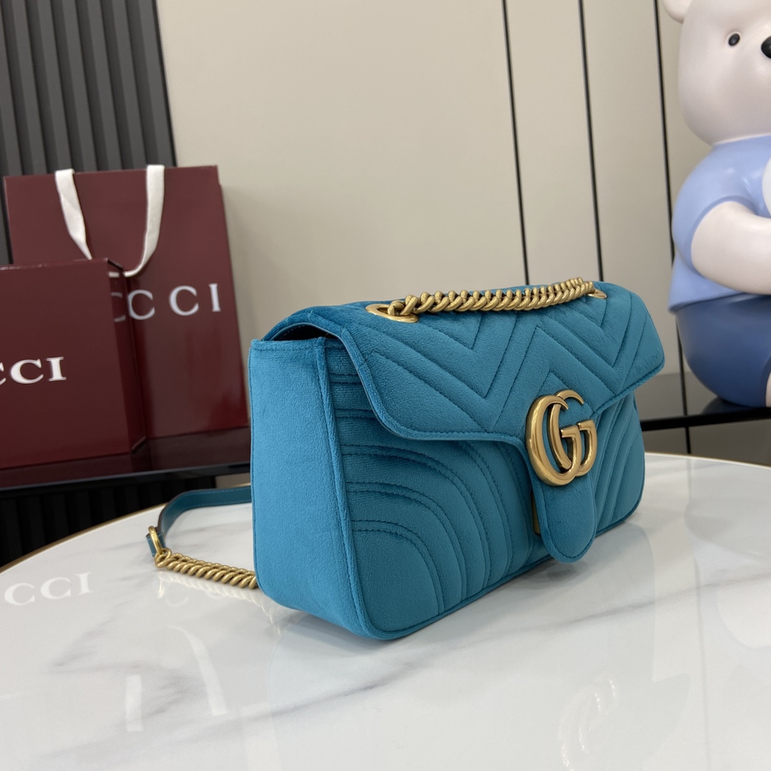 Gucci GG Marmont Small Turquoise Blue Velvet Shoulder