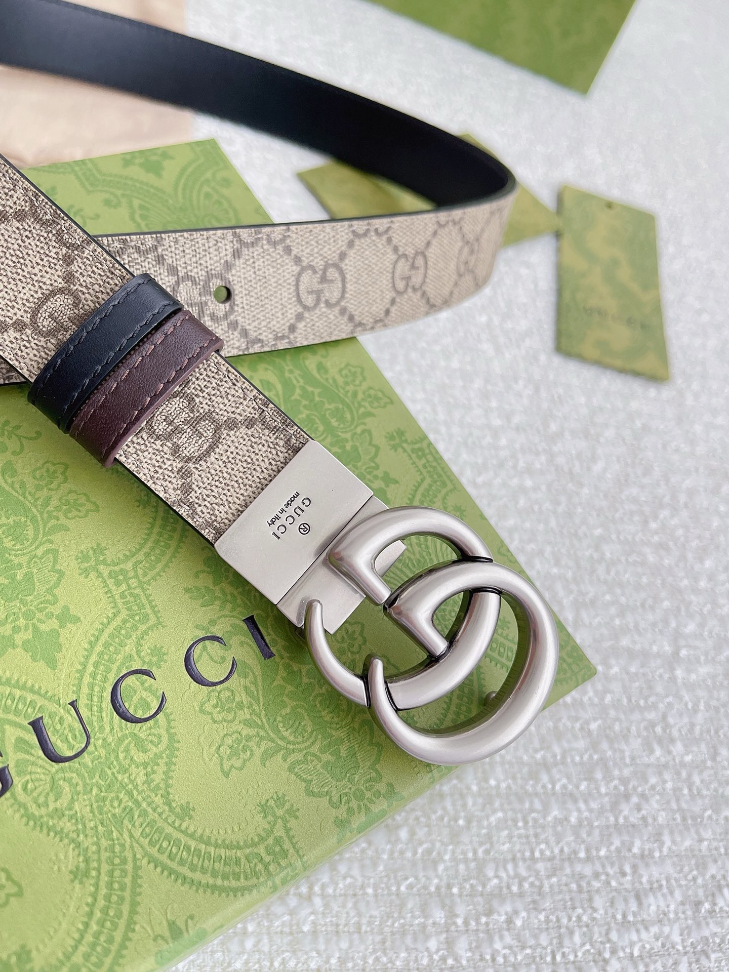 Gucci GG Marmont Wide Canvas Grey Buckle Belt