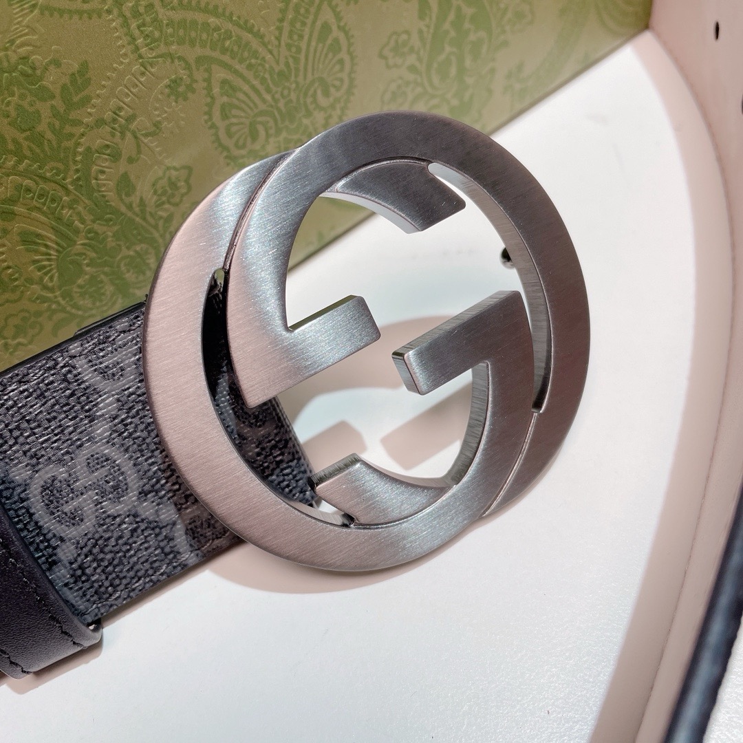 Gucci GG Monogram Supreme Black/Gray Leather Belt Size 115 cm 40/42 Waist