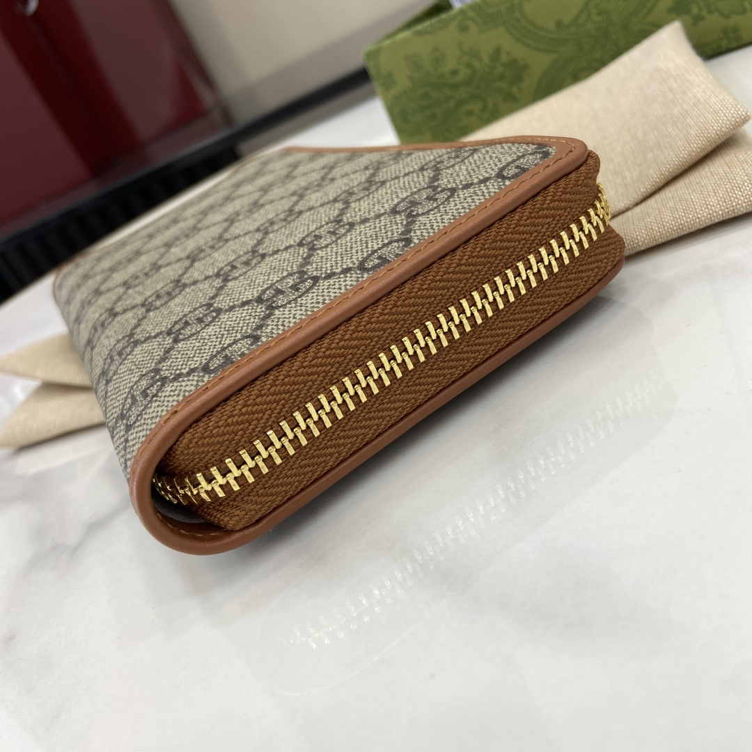 GUCCI GG Supreme Monogram Cuoio Toscano Zip Around Wallet Beige Ebony Cuir