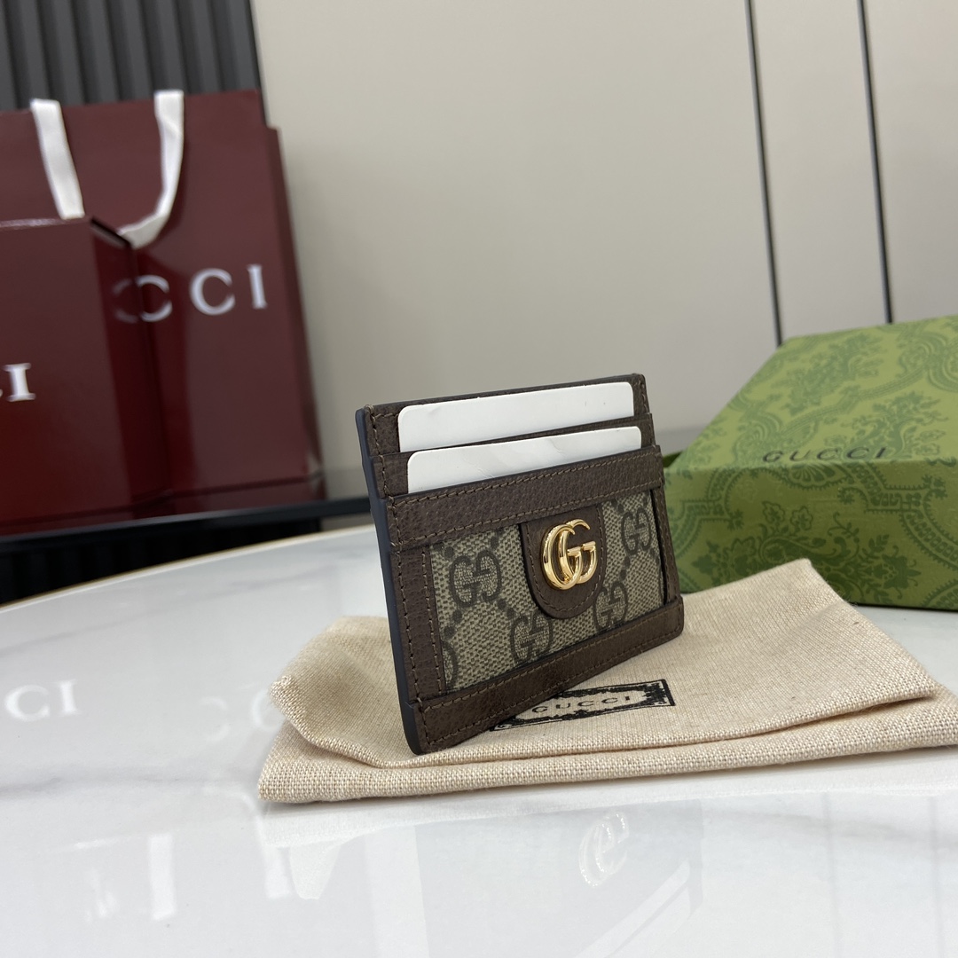 GUCCI GG Supreme Monogram Ophidia Card Holder Brown