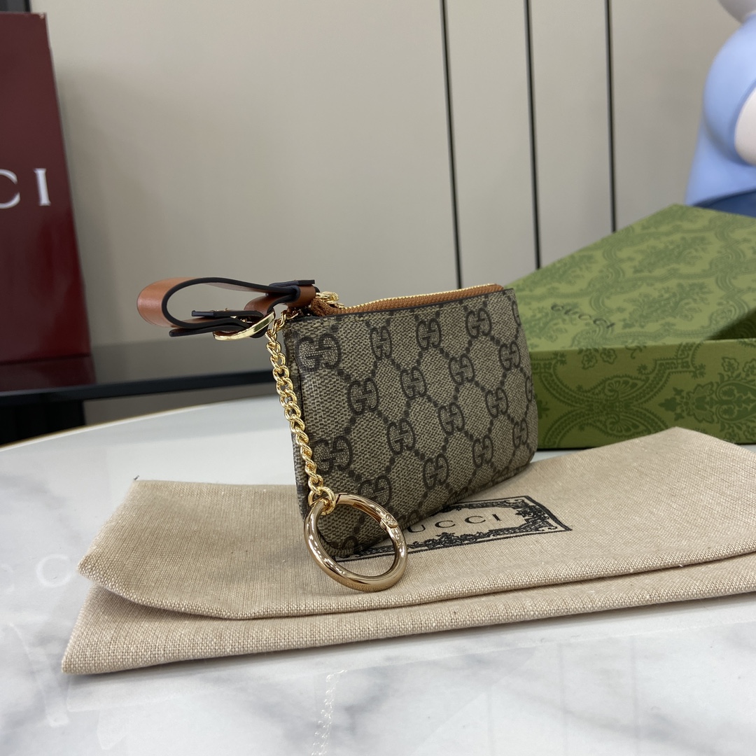 GUCCI GG Supreme Monogram Selleria Key Case Brown