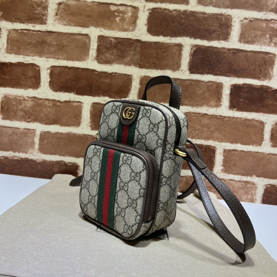 GUCCI GG Supreme Monogram Web Mini Ophidia Double Zip