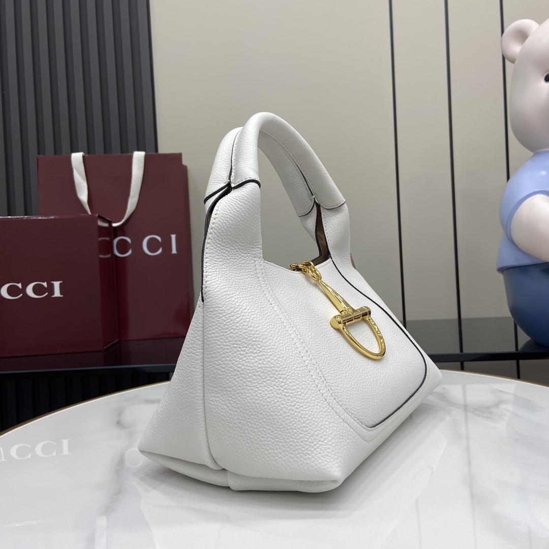 GUCCI Grained Calfskin Softbit Medium Shoulder Bag White