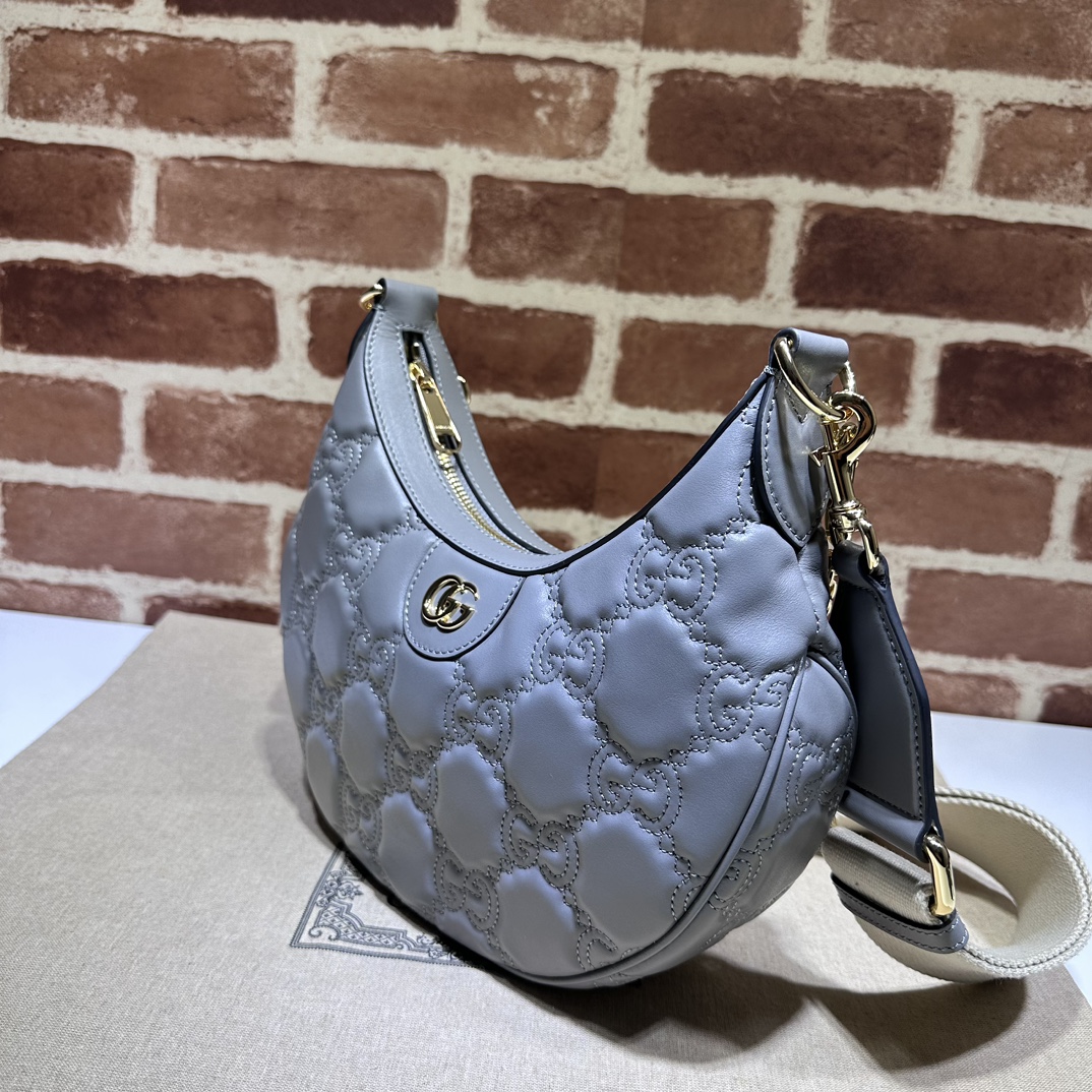 Gucci Grey GG Stitched Leather Matelassè Mini Half Moon Bag |