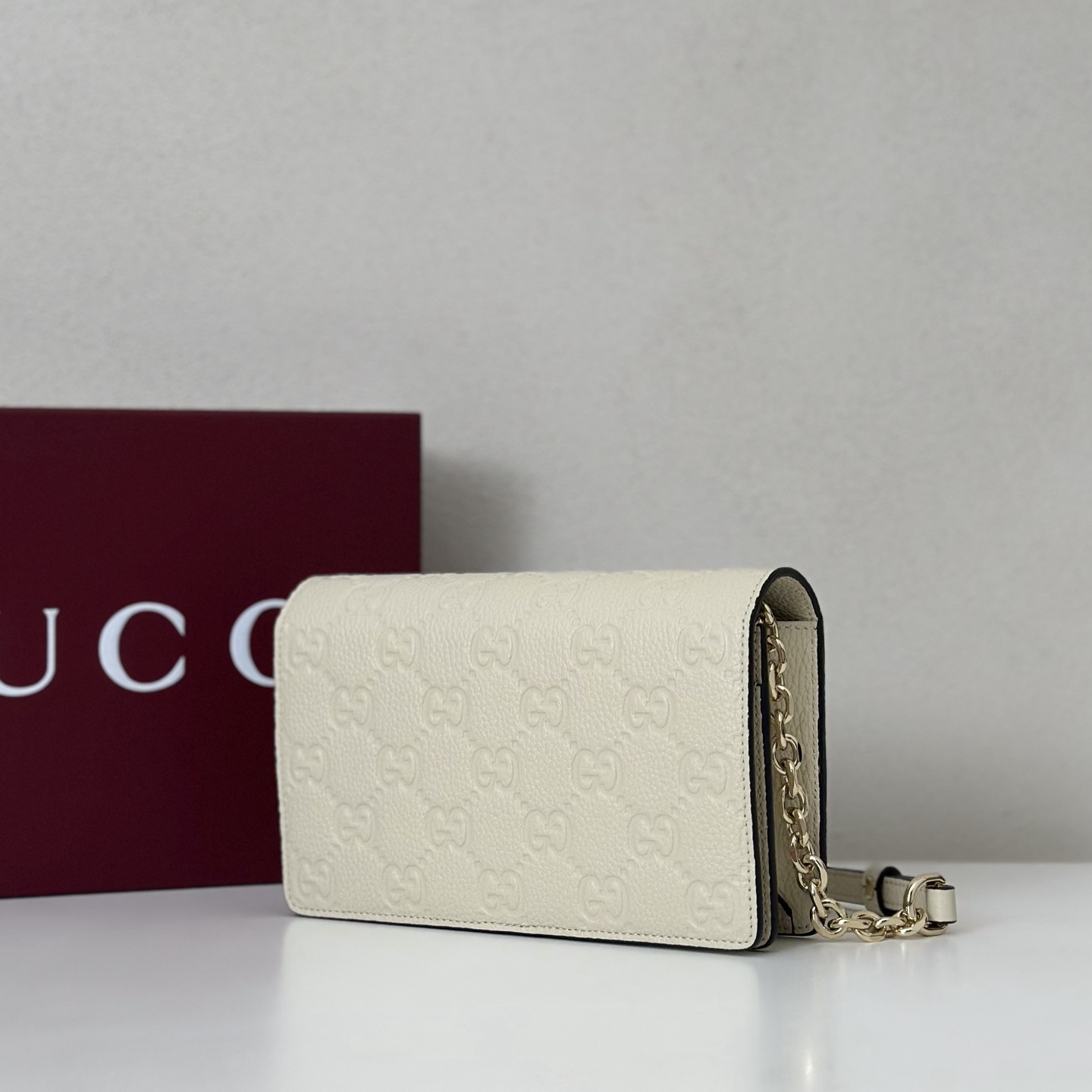 Gucci Guccissima Mini Cherry Chain Bag in White