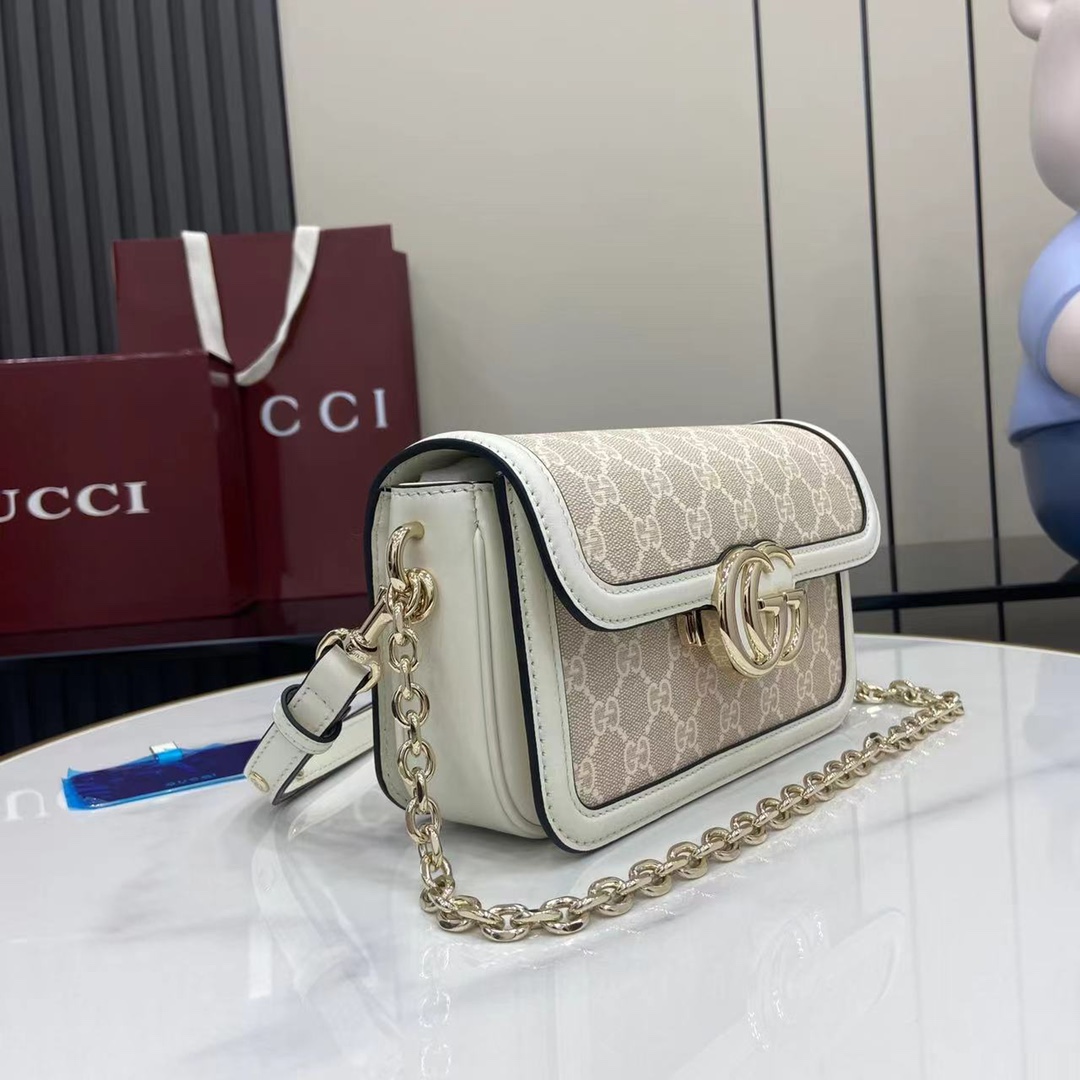 Gucci Horsebit 1955 Medium Shoulder Bag Beige White