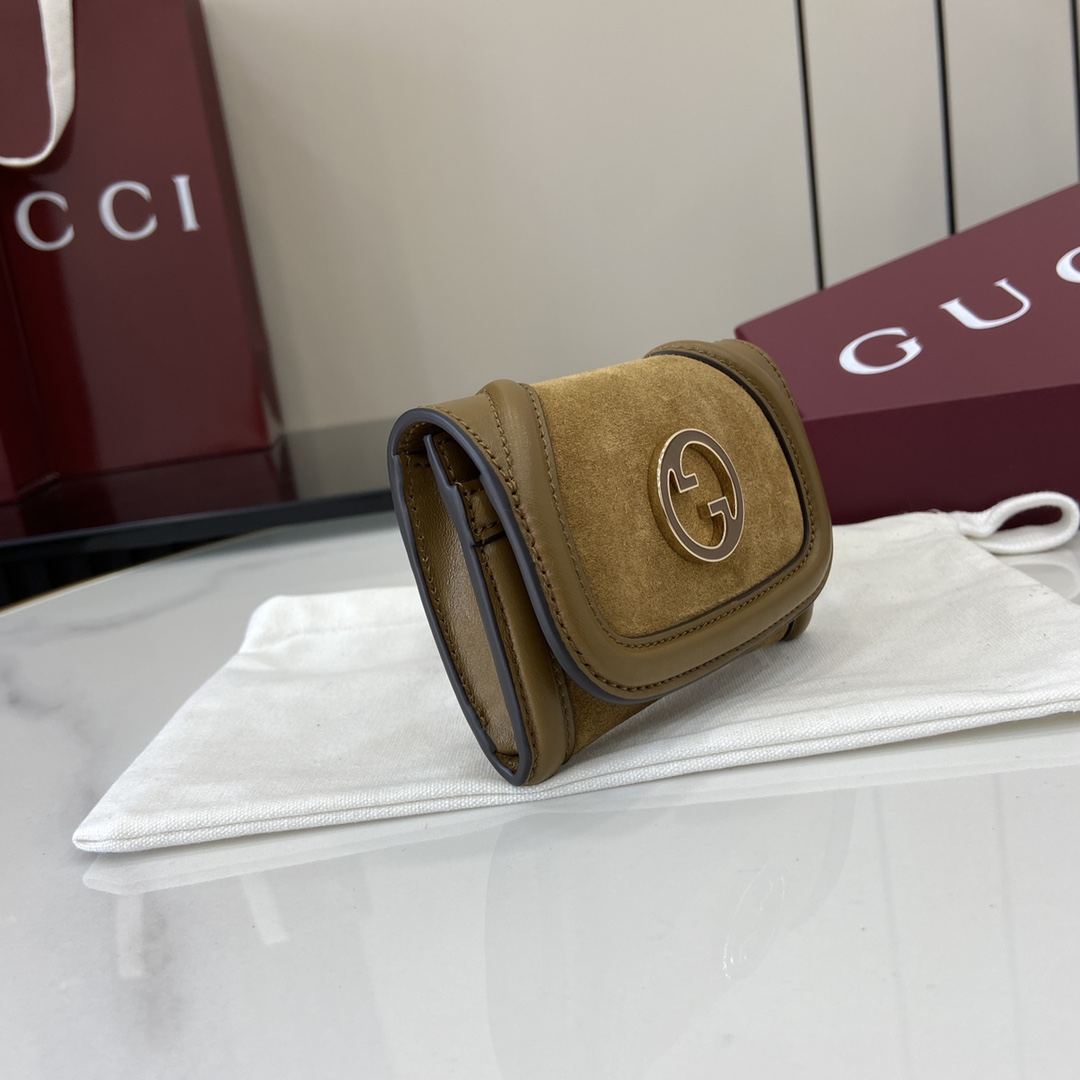 Gucci Interlocking Folding Wallet Beige Suede Leather