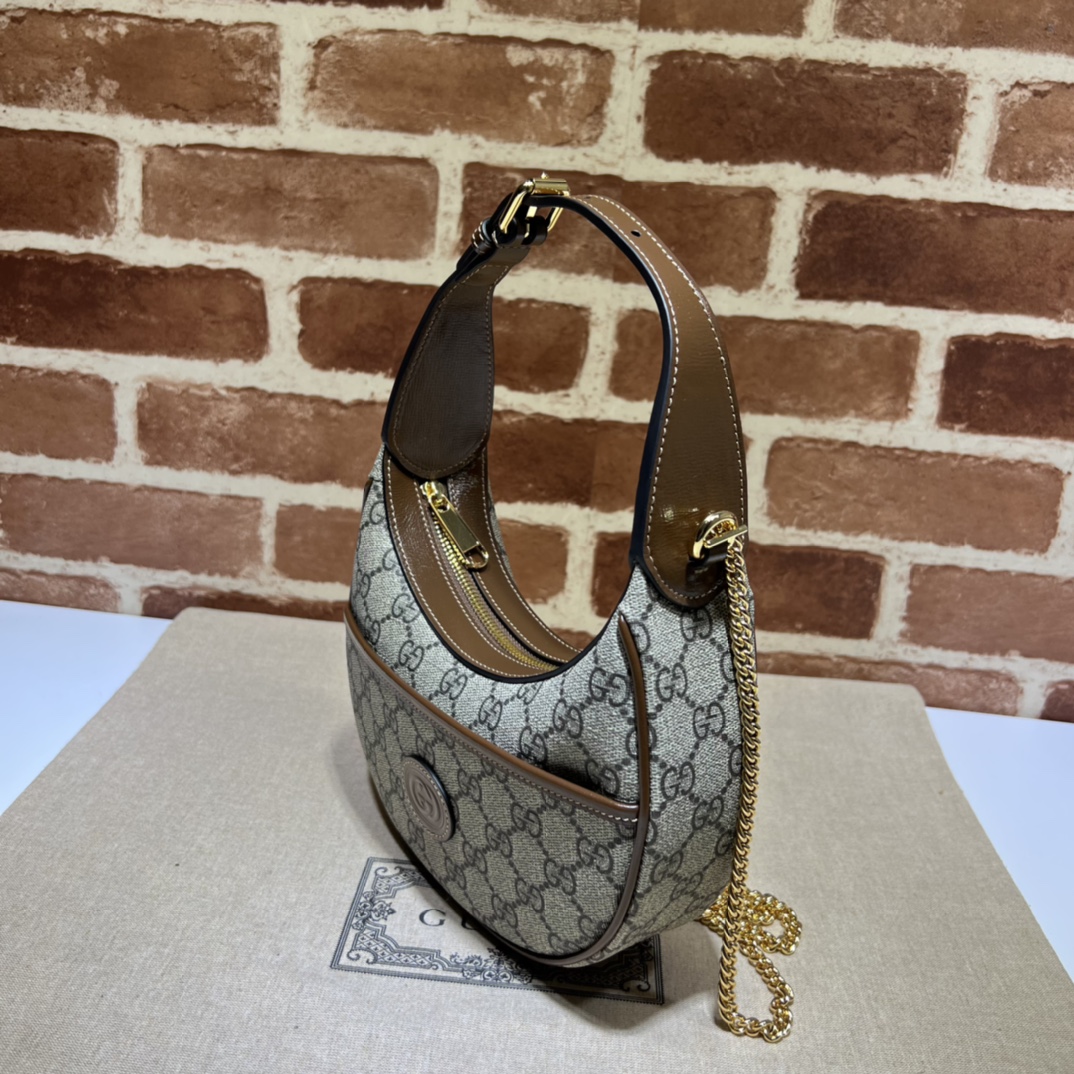 Gucci Interlocking G Patch Half Moon Hobo GG Coated Canvas