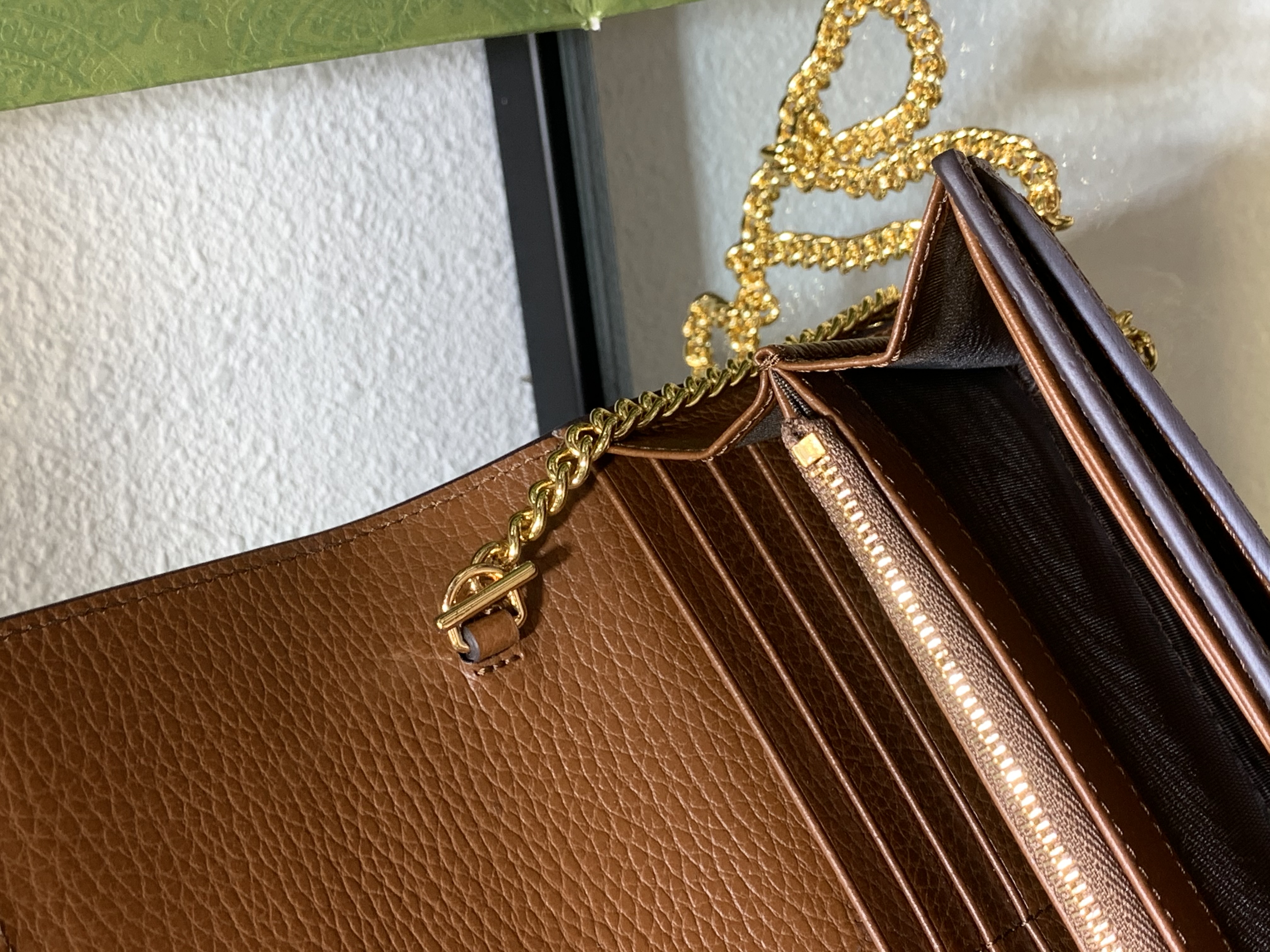 Gucci Jackie 1961 Chain/Shoulder Wallet Brown Blue Leather Denim