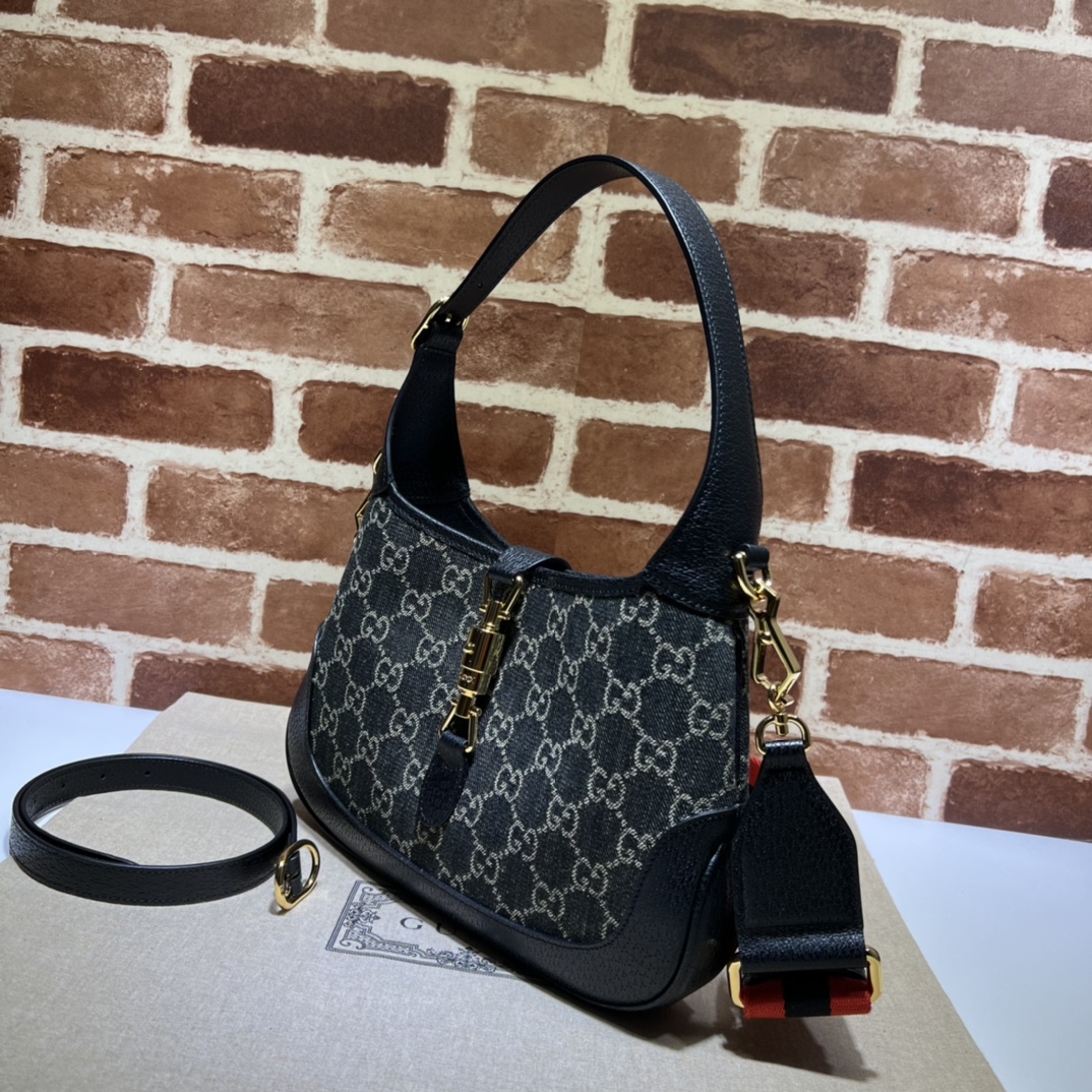 Gucci Jackie 1961 GG Denim Shoulder Bag Black Navy blue