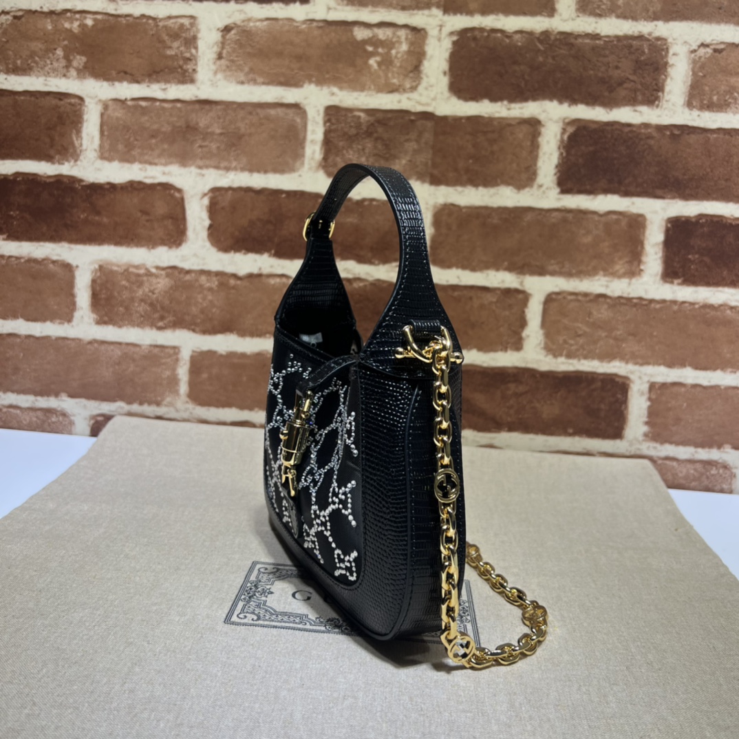 Gucci Jackie 1961 mini lizard shoulder bag in Black Precious Skins