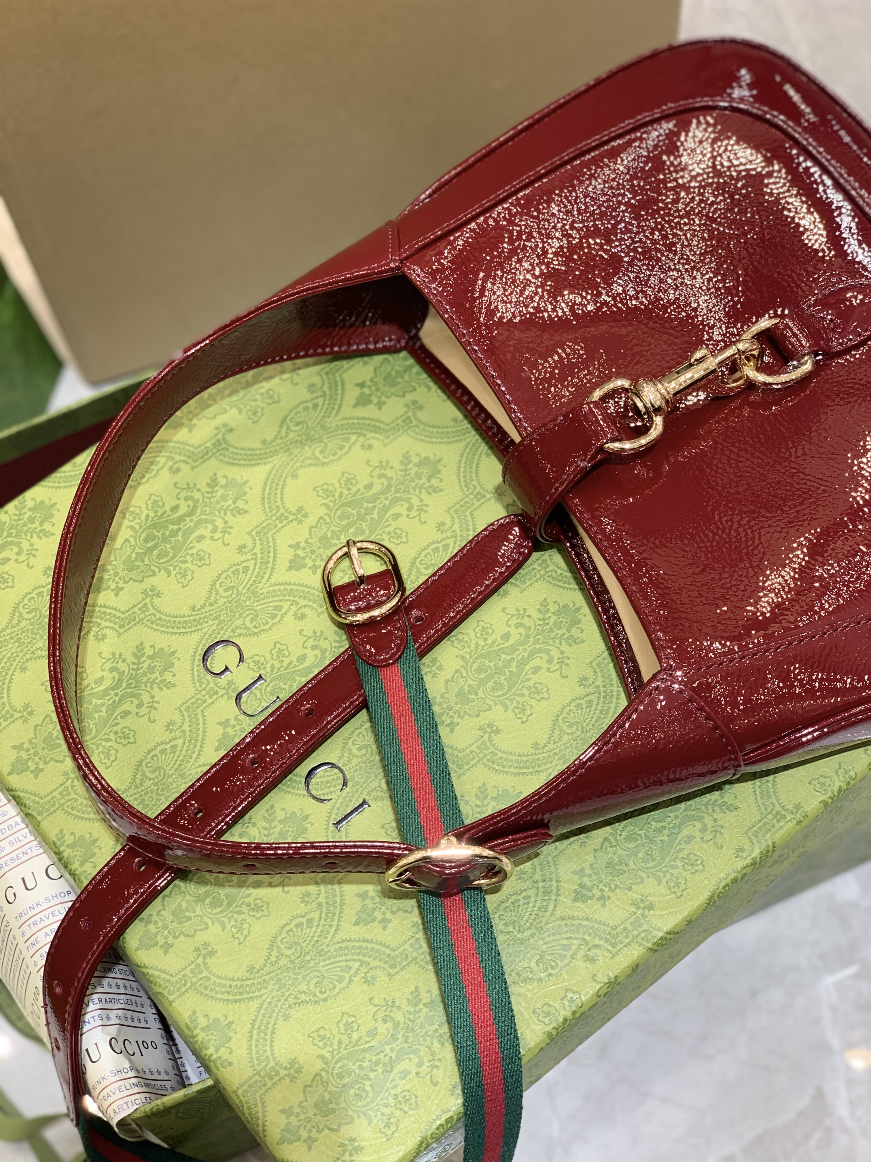 Gucci Jackie Deep Red Patent Shoulder Bag | Stunning 2024 Edition