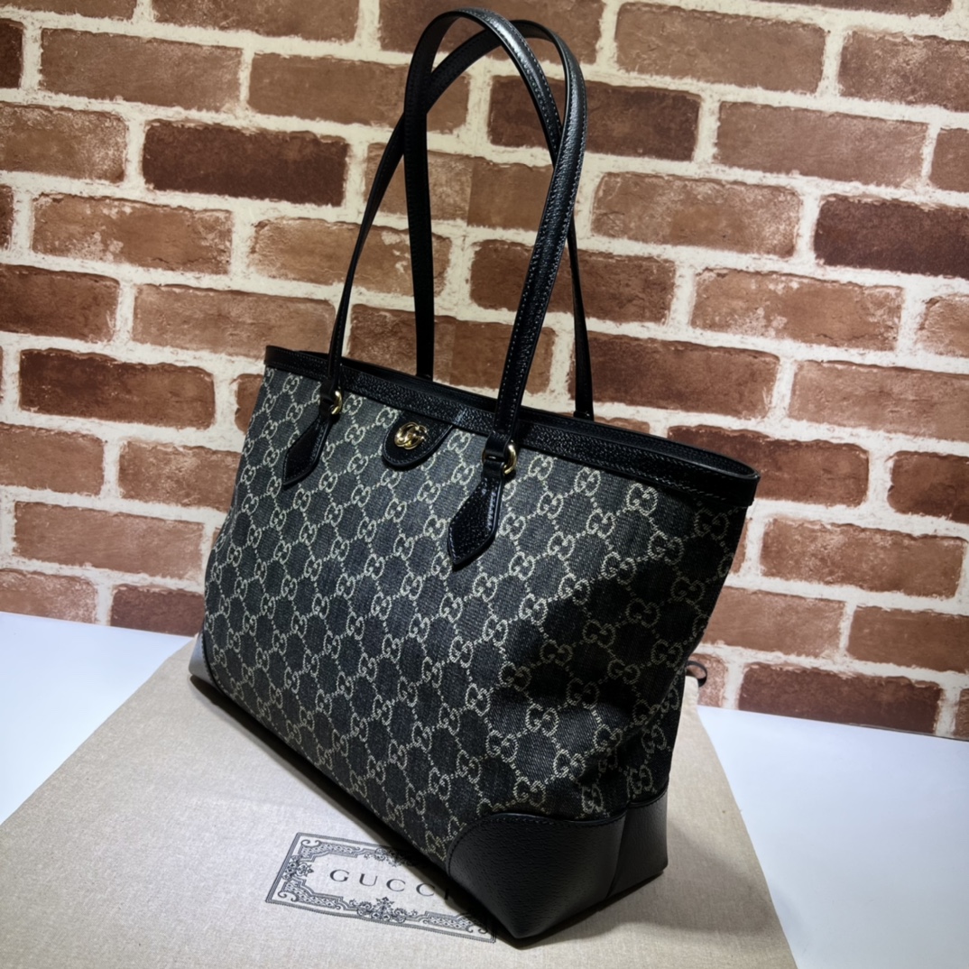 GUCCI Jacquard Black Denim GG Monogram Medium Ophidi
