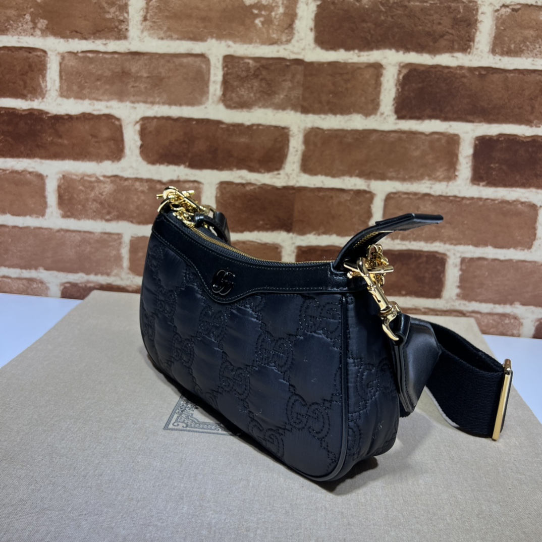 Gucci Leather GG Matelasse Shoulder Bag Black Lambskin
