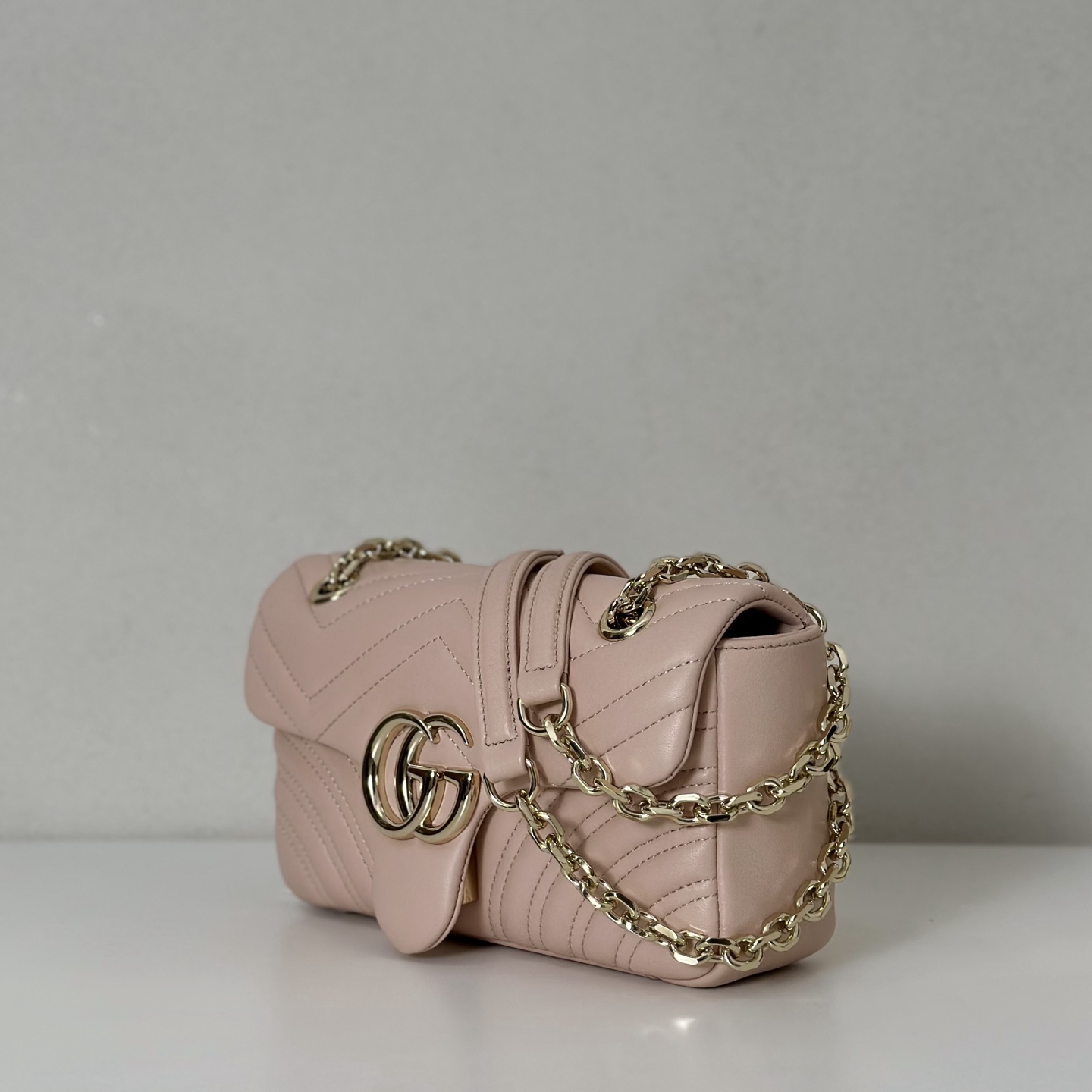 Gucci Marmont Matelasse Shoulder Bag Small Pink Gold