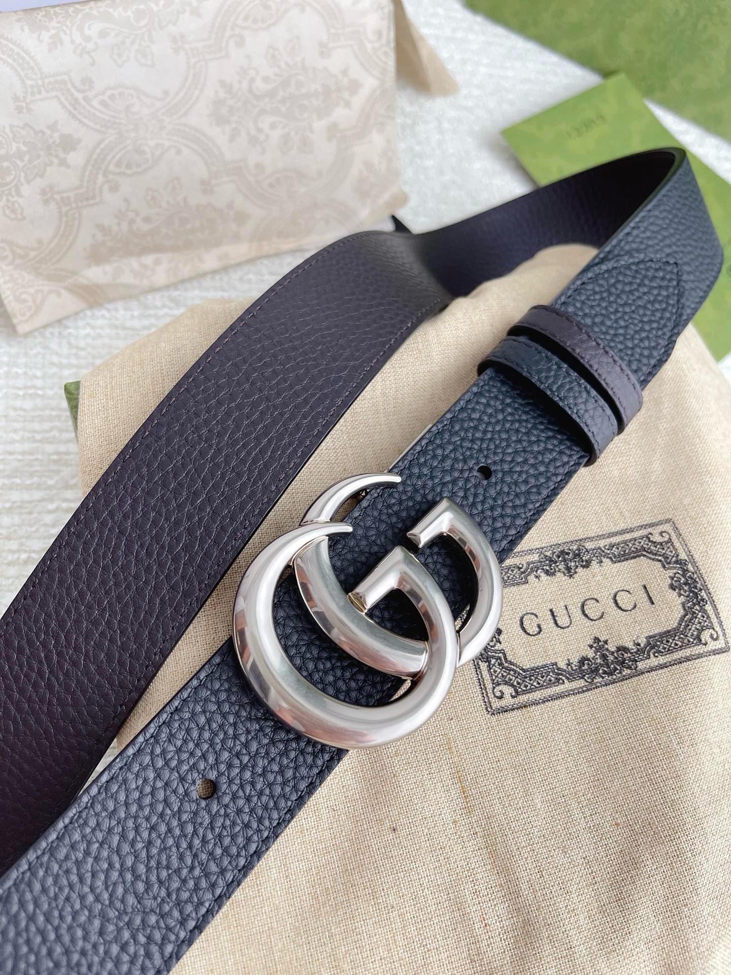 Gucci Marmont Silver-Tone Reversible Thin Men's Belt 643847 132811703