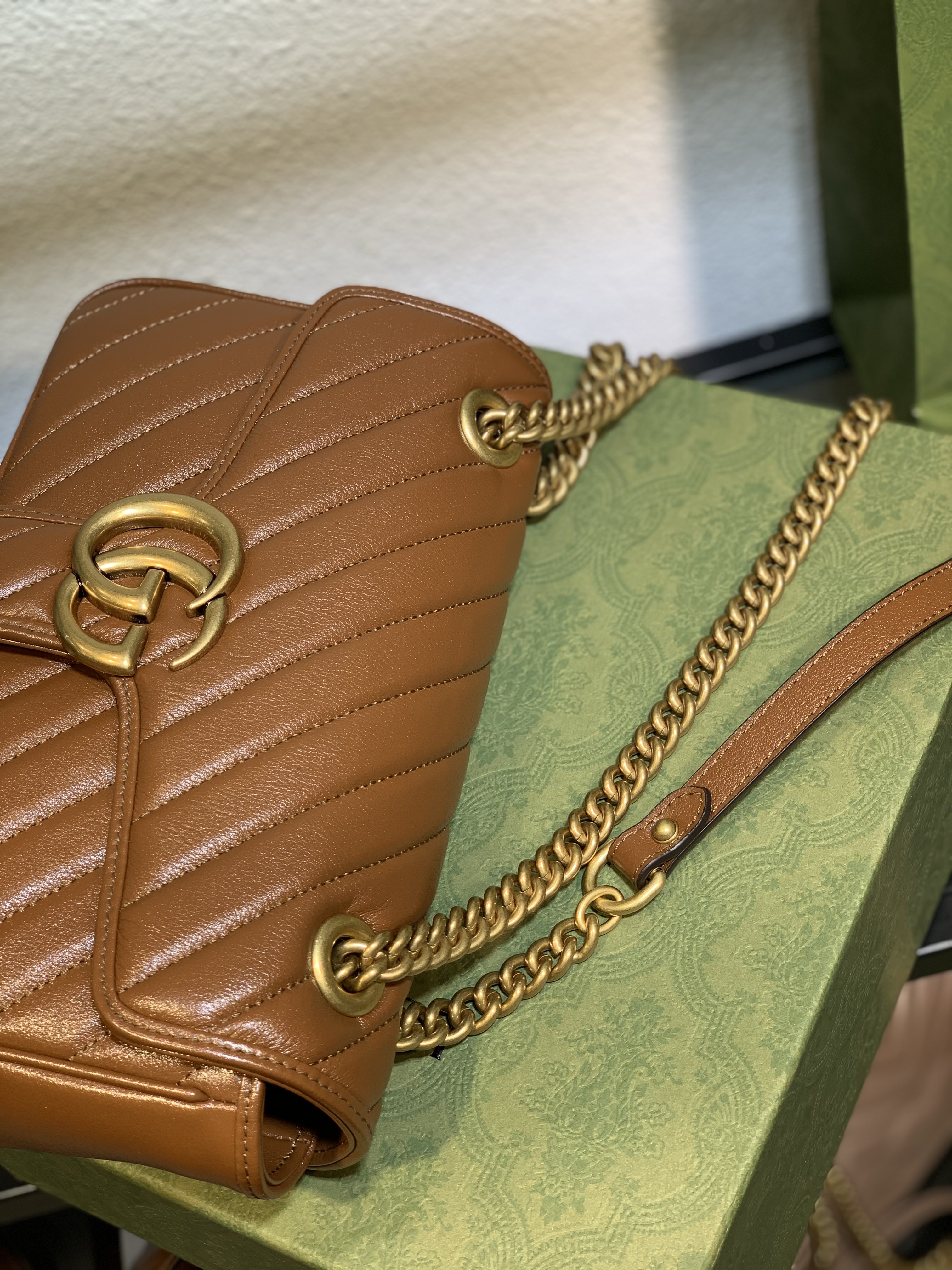 Gucci Marmont small matelasse shoulder bag brown