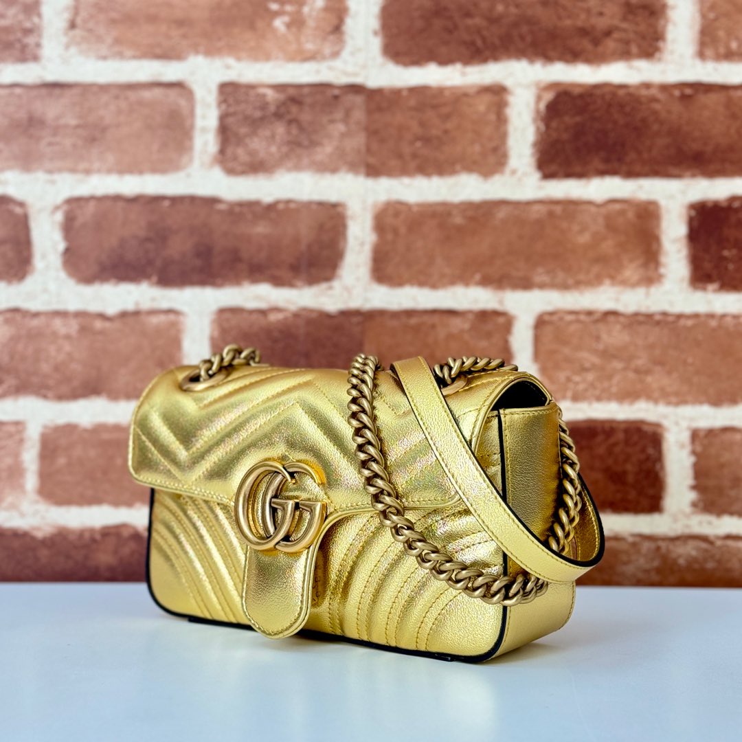 GUCCI Marmont small shoulder bag in Gold Leather | GUCCI