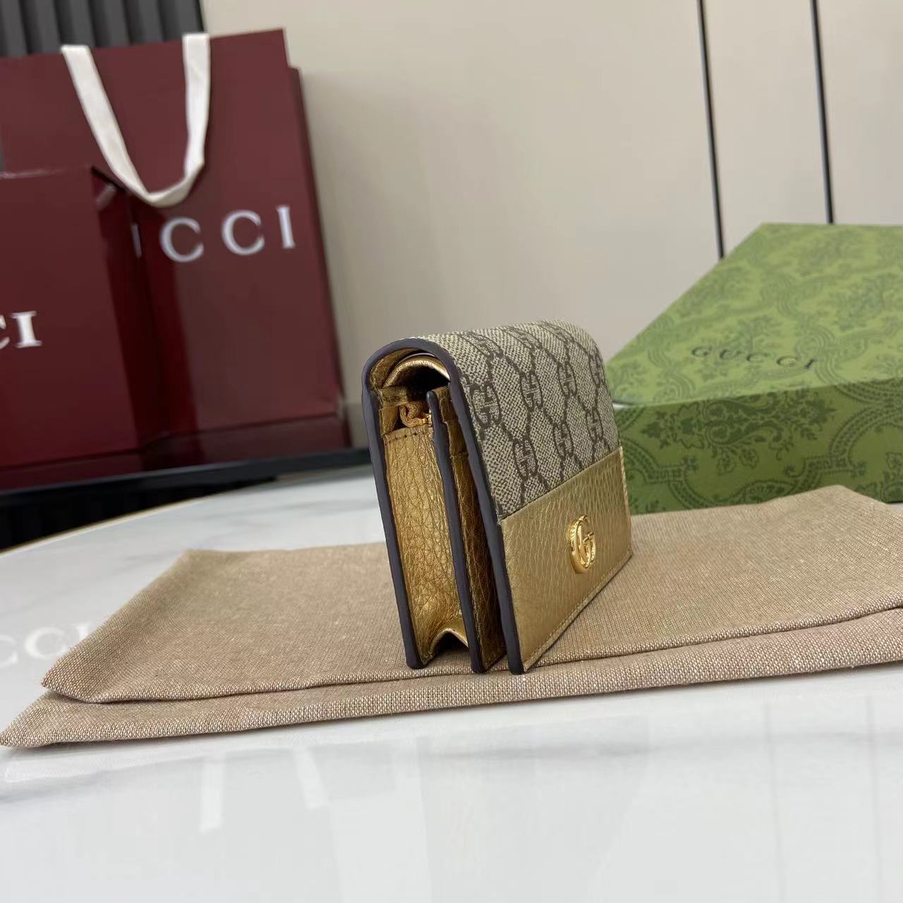 Gucci Marmont Wallet Ebony mix Gold Canvas Leather