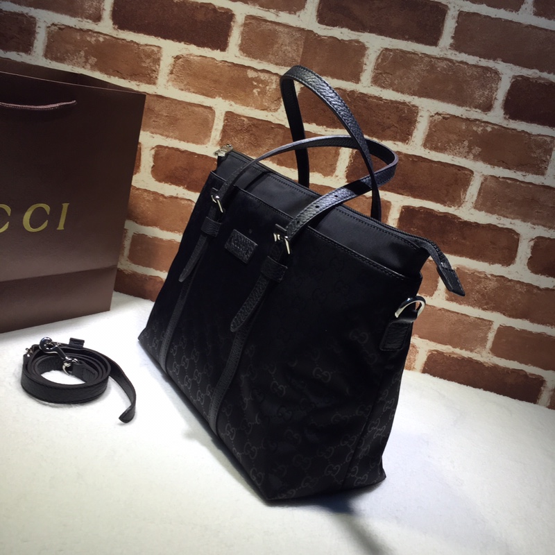 GUCCI Nylon Monogram Medium Vertical Tote Black 652301