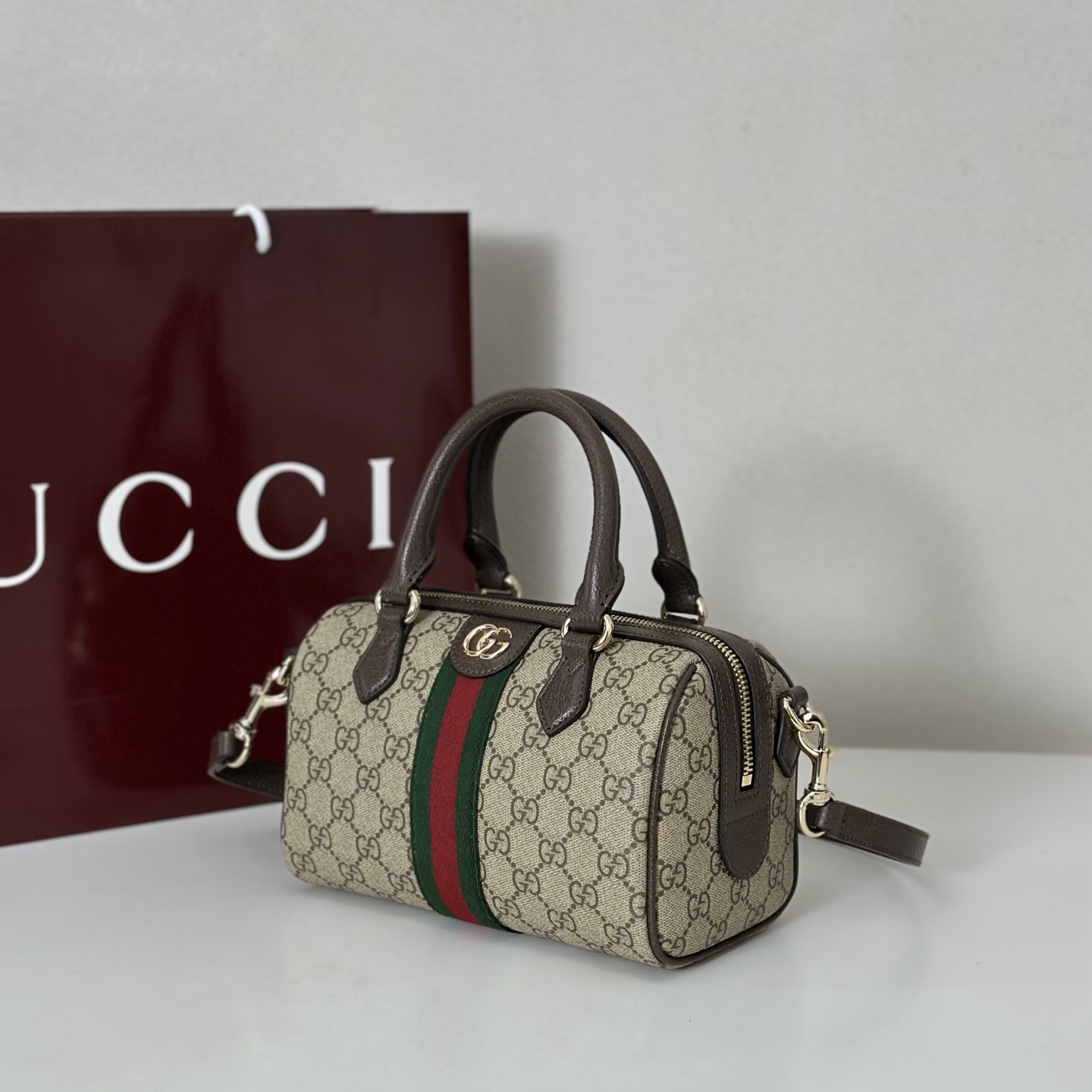 Gucci Ophidia Handbag Brown Beige Cloth