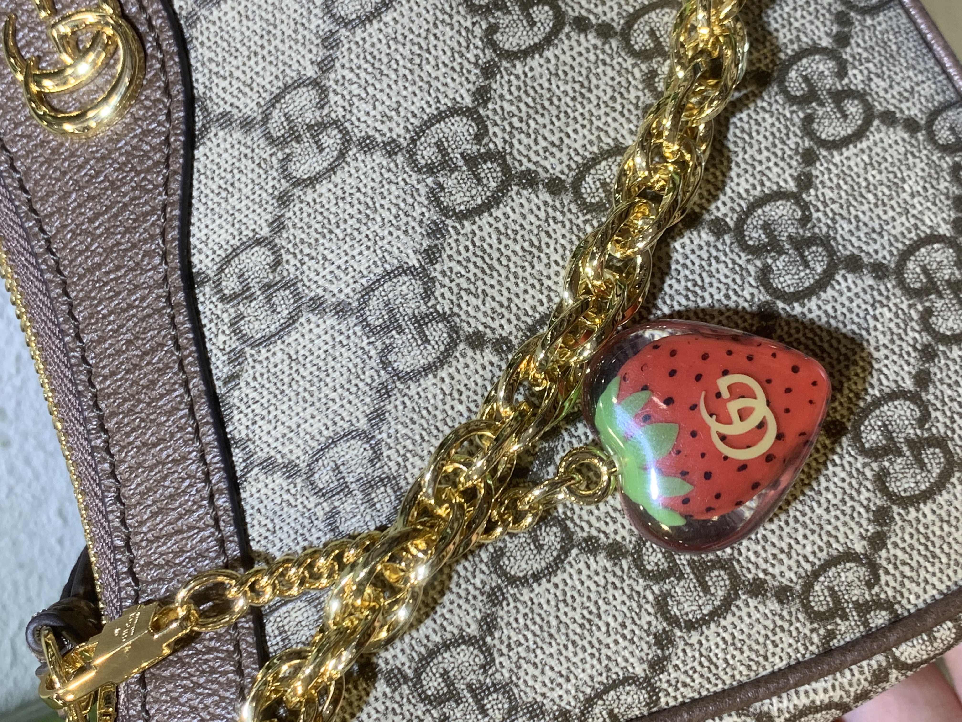 Gucci Ophidia Handbag Small Brown Strawberry Hanger